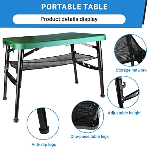 Image of Portable Folding Table and Stool Set, Lightweight Foldable Table & Collapsible Stool for Camping Picnic Beach Fishing, Sturdy Small Outdoor Table with Mesh Layer Storage
