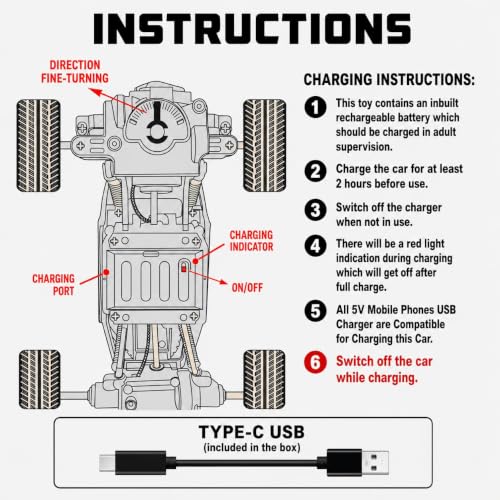 Image of Rock Crawler RC Car with Smoke Spray & LED Lights, 1:16 Scale Rechargeable Remote Control Monster Truck, High-Speed Off-Road Climbing with 5 Functions, Toy Car for Kids (Color as Per Stock)