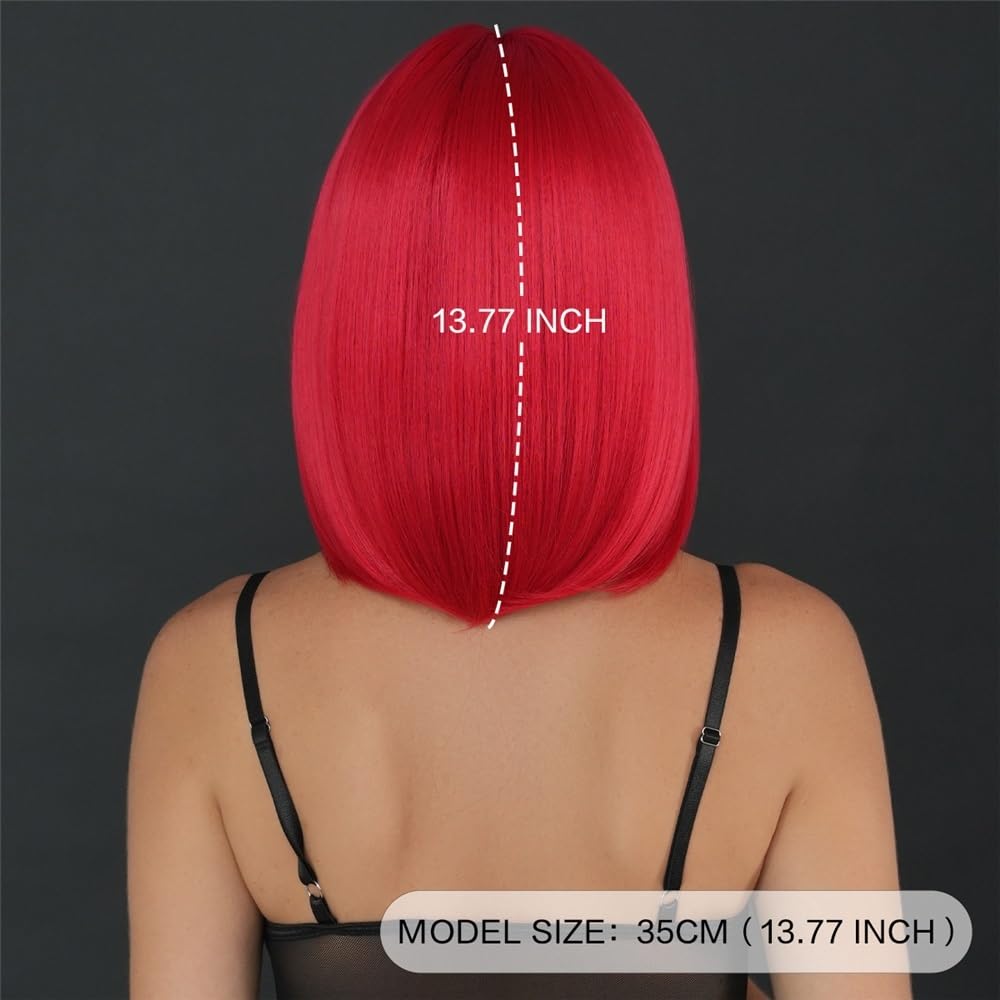 Peruki Easter Red Short Straight Bob Wig with Mid-Split Bangs Peruka z włosów ludzkich