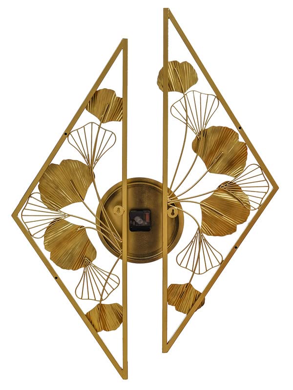 Image of CHRONIKLE Stylish Wall Art Floral Design Vertical Analog Metal Roman Numbers Wall Clock for Living Room Home Decor Office Gifts (Size: 68 x 1 x 97 CM | Weight: 2230 Gram | Color: Golden & Blue)