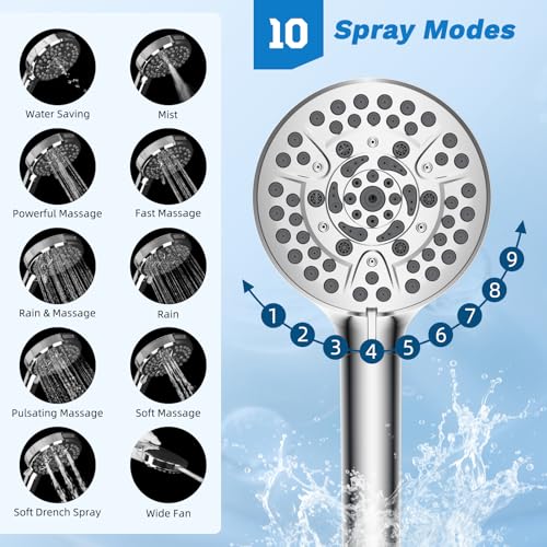 Image of Hibbent High Pressue All Metal 10 inch Rainfall Shower Head, Handheld 10-Spray | cUPC Certified Chrome Dual Showerhead Combo, 4-way Diverter with Pause Mode, Brass Extension Arm, 71'' Shower Hose & Holder