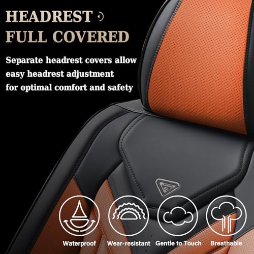 Image of Coverado Seat Covers, Car Seat Covers Front Seats, Leather Seat Covers for Cars, Waterproof Automotive Seat Covers Car Seat Protector Car Seat Cushion Universal Fit for Most Cars Trucks(Black&Orange)