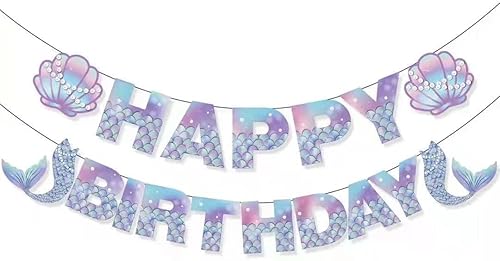 Miniatura 1 de Cartel de cumpleaños de sirena – Cartel de sirenas, decoración de cumpleaños de sirena para niñas, niños, niños, suministros de fiesta de sirenas