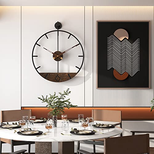 Image of Modern Wood Walnut Dial Wall Clock, Large Simple Wall Decor Metal Frame Silent Non Ticking Clock for Living Room Decor, Kitchen, Bedroom, Study Decoration, Handmade Home Gift Idea, 15.8 in