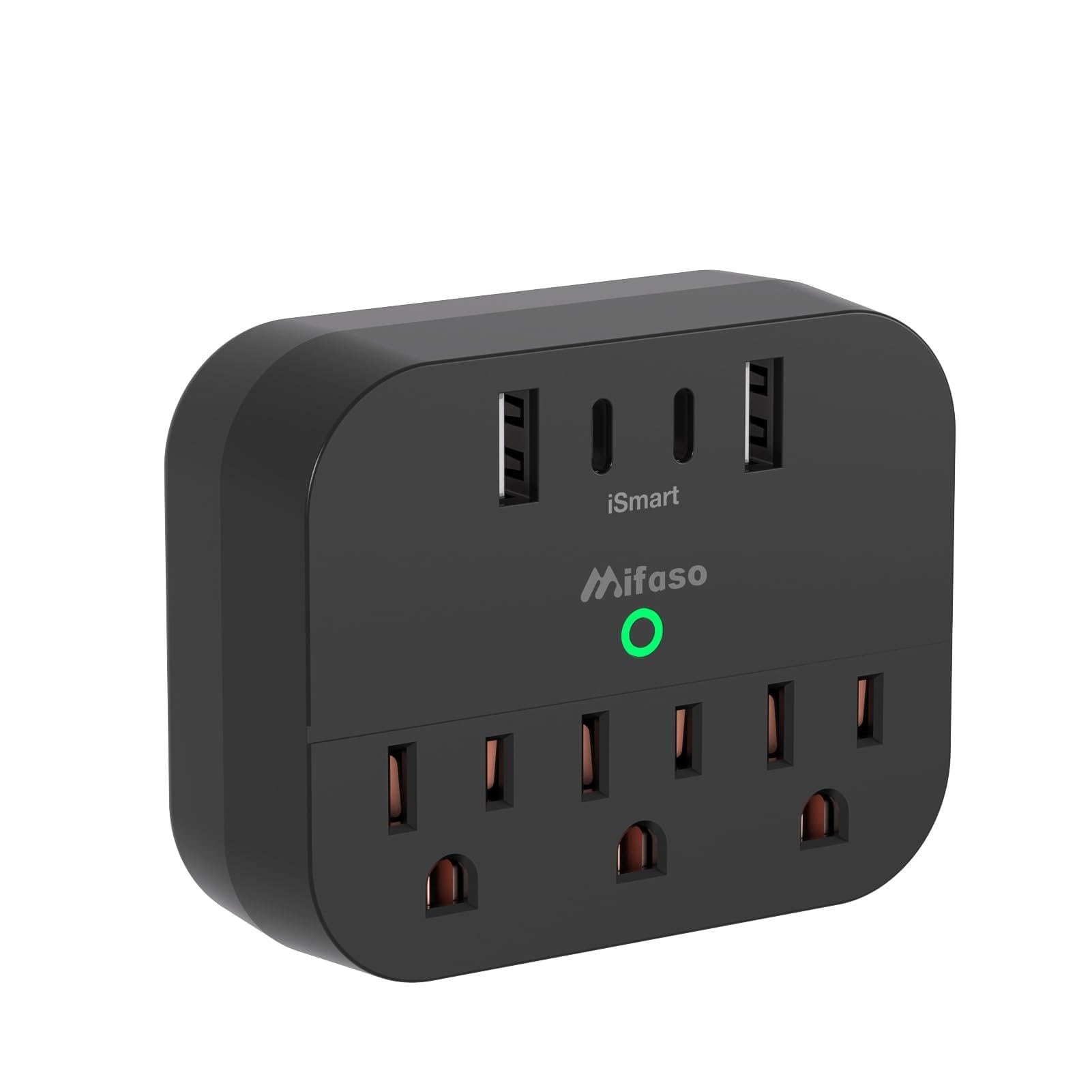 Cruise Power Strip with Foldable Plug, Travel Essentials with USB C, Outlet Extender No Surge Protector, Multi Plug Wall Outlet, Outlet Adapter Japan Plug Adapter, Black