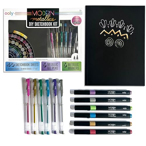 Ooly Metallic Sketchbook Coloring Art Kit, 7" x 9", 13