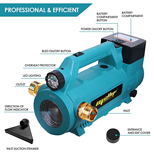 Mellif Wasserpumpe für Makita Akku 18V, elektrische Akku Gartenpumpe, kabellose tragbare selbstansaugende Pumpe 1641L/h, LED Lampe(nur Werkzeug, keine Batterie) – Bild 3