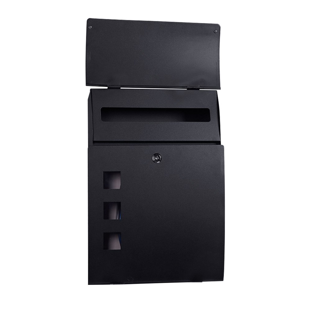 Wall Mounted Mailbox Large Outdoor Black Metal Lockable Drop Box