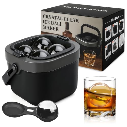 Clear Sphere Ice Mold for Whiskey, 4×2.4" Round Ice Balls, BPA-Free Silicone Tray with Lid, Easy-Release, Bar-Quality Crystal Ice, Premium Gift