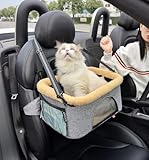 ROODO Deluxe Dog Booster Seat with Height-Adjustable Foldable Metal Frame and Safety Leash,Portable Pet Car Seat for Under 20lb Puppy Cats with Plush Thick Cushion Mesh Window Pockets(Cation Gray