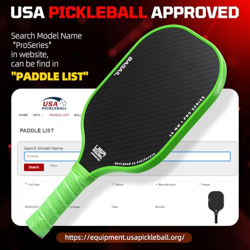 Image of BAGAIL Pickleball Paddles, USAPA Approved Fiberglass Surface Pickleball Set, Lightweight Pickle Ball Rackets with 4 Balls, 1 Bag, Designed in California for Traction and Stability