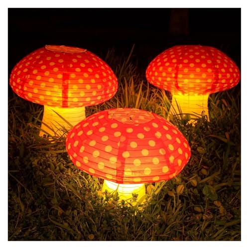Lanterne papier champignon 30 cm et XS lot de 3 suspensions rouge - 4