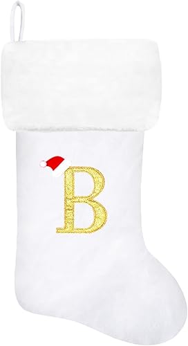 Miniatura 131 de Calcetines de Navidad bordados de 20 pulgadas con monograma, terciopelo rojo con puño de felpa blanca supersuave, adornos clásicos para decoración