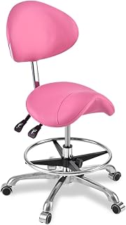 FCYNNV Silla Taburete ergonómico con Ruedas, Taburete de Belleza hidráulico Giratorio Ajustable con Ruedas, Taburete Elevador para Tatuajes y masajes de salón con Respaldo (Color: Rosa)