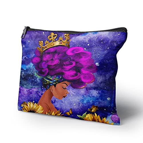 Make-up-Tasche, Afrikanisches Mädchen, gelbe Sonnenblume, langlebige Kulturtasche, schwarzes Mädchen, magische Kosmetiktasche, Reise-Organizer, Afrikanisches schwarzes Mädchen, 10 X 8 Cover
