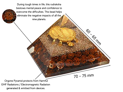 Image of Crystal Heaven Rudraksha Pyramid With Turtle-Orgone Pyramid For Positive Energy,Vastu,Reiki And Chakra Healing