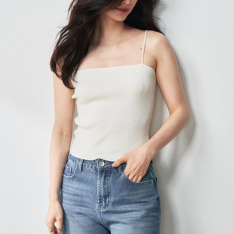 Femmes Spaghetti Strap Débardeur Côtelé Slim Ajusté Sans Manches Décontracté Basique Crop Tops