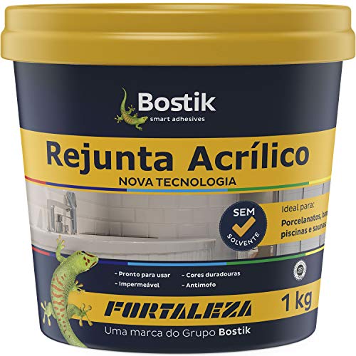 FORTALEZA Rejunte Acrílico Cinza – Pronto para Uso, Antimofo e Impermeável – Para Pisos e Revestimentos de Cerâmica, Porcelanato e Pedras Naturais – Interno e Externo – 1kg