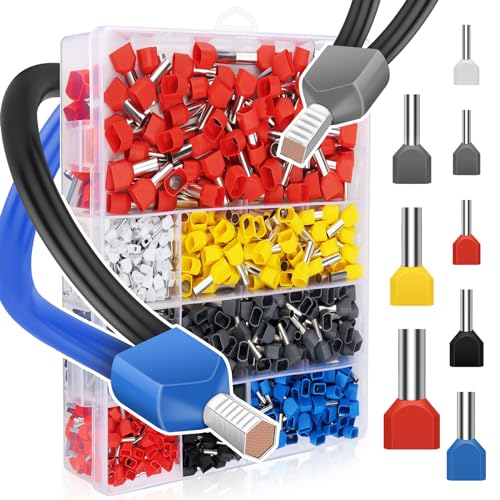 Lytool 0.5-10mm² Doble Terminales Cables Eléctricos, 750 Piezas con 8 Tamaños Conector de Twin Terminales de Férula Gemela Conectores Terminales Electricos Cable Kit