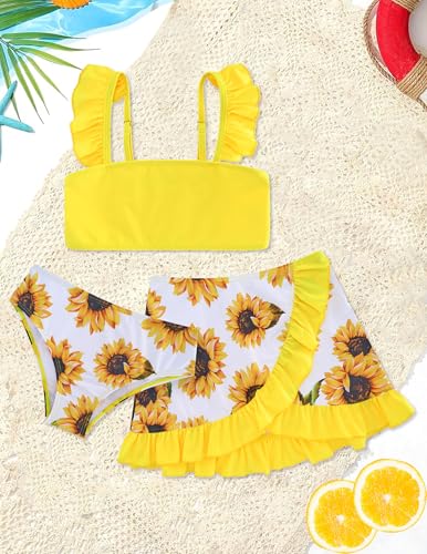 Image of ALISISTER Girls Swimsuit 3 Piece Bathing Suits Summer Bikini Tankini Sets with Cover Up Skirt for 4-12 Years