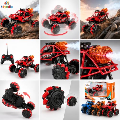 Image of Remote Control Drift Car for Kids, 4WD 8 Functions RC Stunt Car with 360 Rotation,Off-Road Climbing Monster Truck,Smoke Spray,LED Lights, USB Charging,BIS Approved Racing Toy(Random Color)