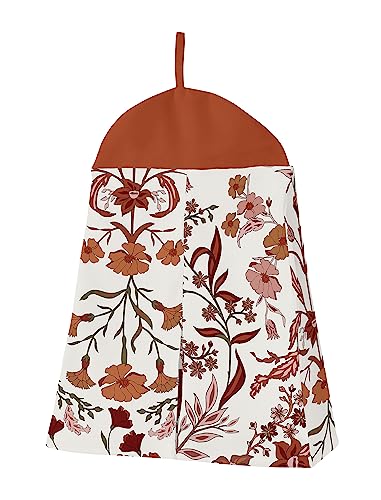 Image of Sweet Jojo Designs Ivory and Orange Boho Vintage Floral Girl Baby Crib Bedding Set Infant Nursery Room Blanket Fitted Sheet Skirt Diaper Stacker 4p Bohemian Rust Daisy Botanical Green Fringe Tassel