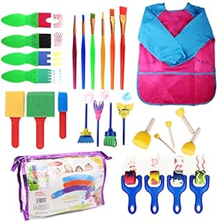 LFS 27 pcs Kids Sponges Paint Kit with Brushes Rollers Waterproof Apron