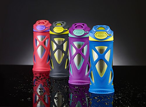 ZULU Garrafa de água Echo Kids de aço inoxidável isolada a vácuo com manga de silicone, 340 g, cinza