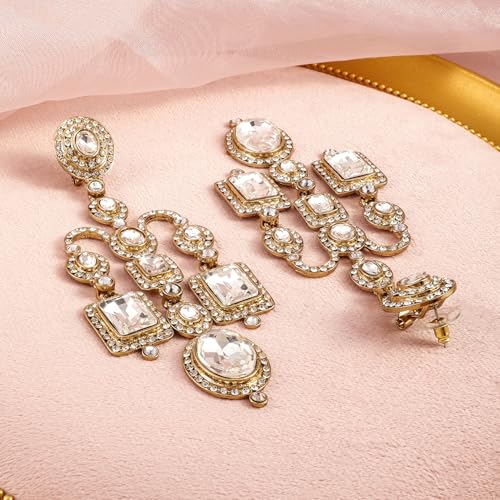 Image of Rubans American Diamond & Crystal Chandelier Earrings Stylish Trendy Jewellery Gift for Women & Girls