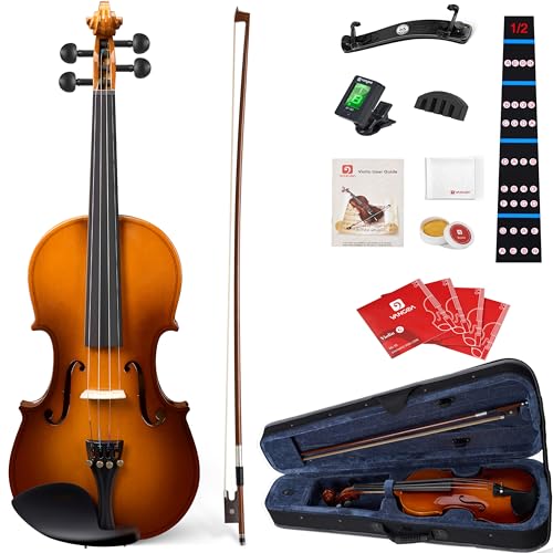 Vangoa Violin 1/2 Size Set Fiddle, Handcrafted Half Size Starter Acoustic Violins Kit with Solid Wood Side Board, Lightweight Hard Case for Beginners Learners, Adults, Right Handed