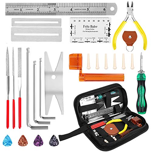 Guitar Maintenance Repairing Tool Kit with Guitar Picks String Winder and Bridge Pins for Luthier Tools Guitar Adjustment Kit - 26PCS by Ovsor