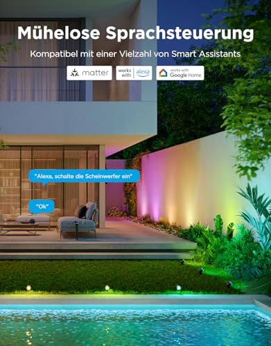 Govee Outdoor LED Strahler, IP67 Wasserdichte Gartenbeleuchtung, RGBWIC Led Strahler Außen, Dimmbar 700lm von 69 Szenenmodi und 16Mio. Farben, Funktioniert mit Alexa, Google Assistant, Matter. 2 Pack 4
