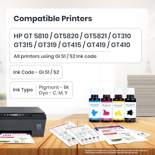 Image of Splashjet HP GT51 Compatible Refill Ink for GT 5810, 5820, 5821, 310, 315, 319, 415, 419, 410 Printer - (90gm x 1 Black) Bottle - 505284