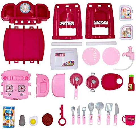 deAO 'My Little Chef' Miniature Kitchen Playset Role Playing Game with Light and Sound, Water Features and 18 Accessories Included (PINK)