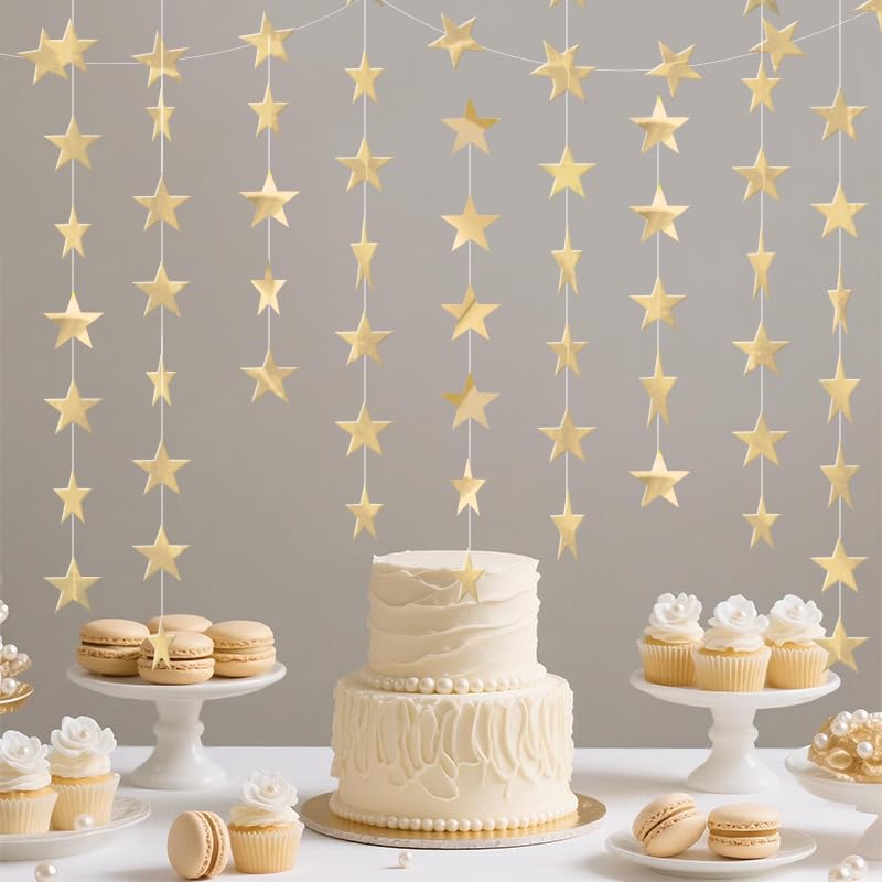 Image of Champagne Shining Star Hanging Garland Champagne Hanging Sparkling Star Streamer Glitter Bunting Banner Twinkle Backdrop for Wedding Baby Shower Birthday Xmas Decorations 40 Feet