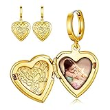Personalised Heart Earrings for Women-Custom Made with Any Photo You Want Locket Pendant Drop Earrings with Name-Sparkly Unique Handmade Jewellery Gifts for Mum Girlfirend Wife Daughter