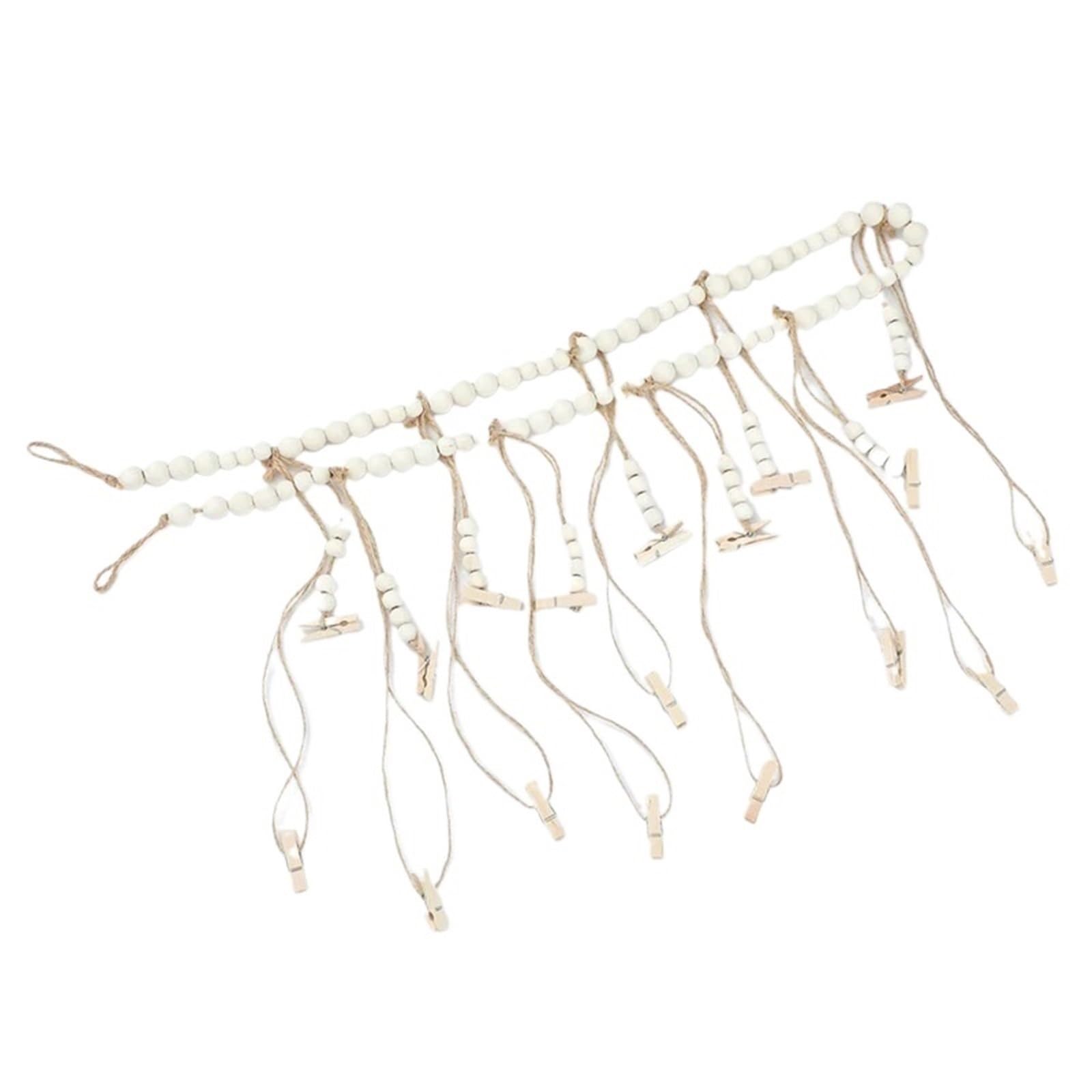 HUWOYG Wall Hanging Photo Display With Wood Beads Garland Collage Picture Frame With Clips For Home Decor For Living Room