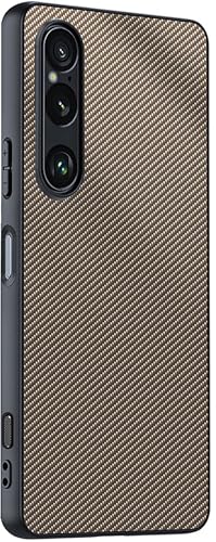 CYBERGARAGE・Xperia 1 VII ケース 耐衝撃 カバー PUレザー カーボン調 背面ケース かっこいい For Sony ソニー エクスぺリア1 2025モデル 第7世代 保護ケース アンドロイド おしゃれ(ゴールド)