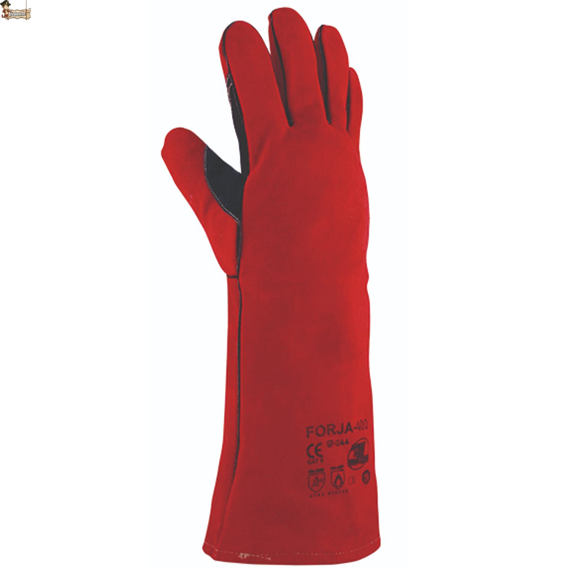 BricoLoco.com Guantes trabajo soldador. Soldadura profesional. Soldar eléctrica hilo, electrodo. Largo 400 mm. Cuero serraje vacuno. Reforzados. Forrados y cómodos. Talla 9. (6)