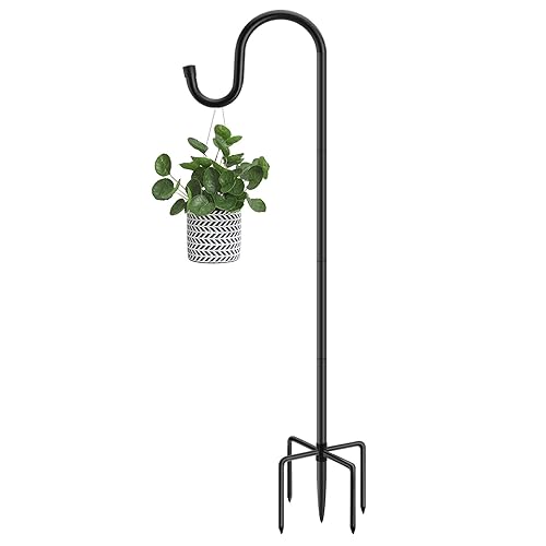 MIUVIBENI Shepherds Hooks for Outdoor, 48 Inches Garden Bird Feeder Pole for Hanging Bird Feeder, Plant Baskets, Solar Light Lanterns, Outdoor Plant Hanger Hook with 5 Base Prongs,1 Packs - 48in-1pcs