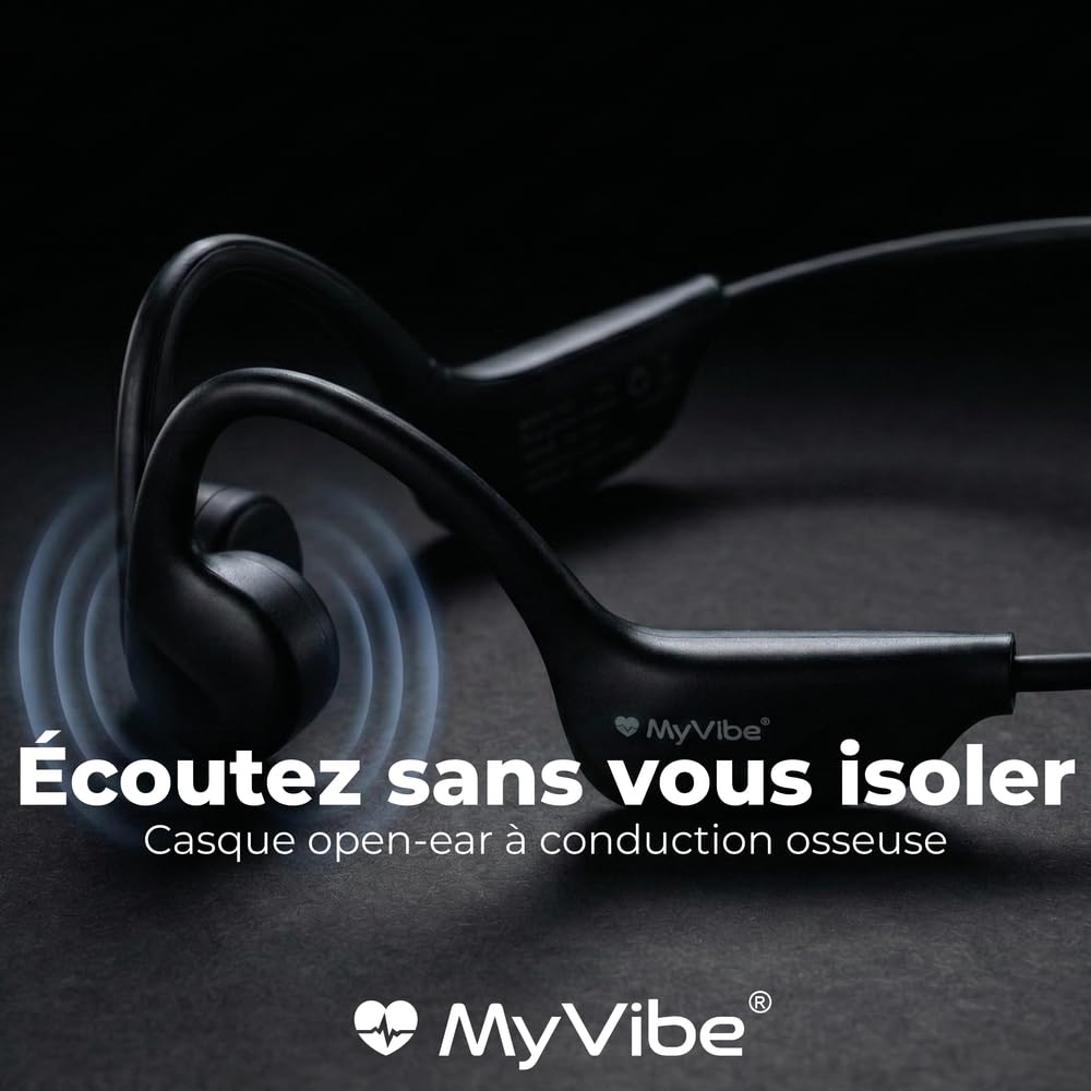 MYVIBE is Strong Casque à Conduction Osseuse Sport - Écouteurs Bluetooth Oreilles Libres, Ultra-Léger 27g, IPX5 Étanche Pluie & Sueur, Autonomie 8h, Arceau Ergonomique, Idéal Running & Fitness
