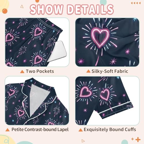 Fireworks Love Pajamas Set Summer Button Down Sleepwear Pjs Sets Comfy Loungewear3
