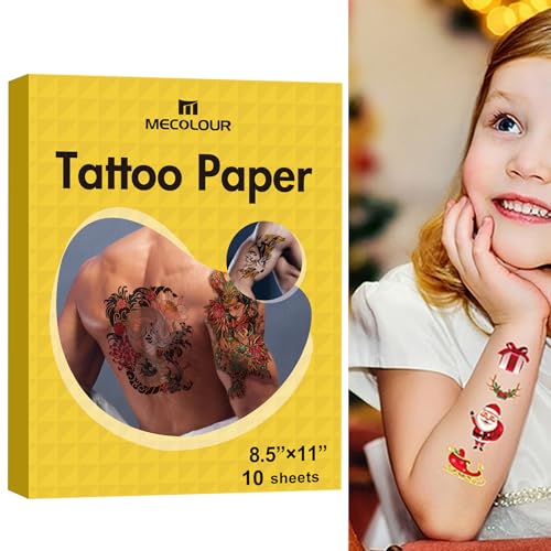 La Mejor Selección de Imprimaciones los preferidos por los clientes. 38 MECOLOUR Papel de tatuaje temporal imprimible de 8.5 pulgadas, 11 pulgadas, 10 hojas para impresora de inyección de tinta