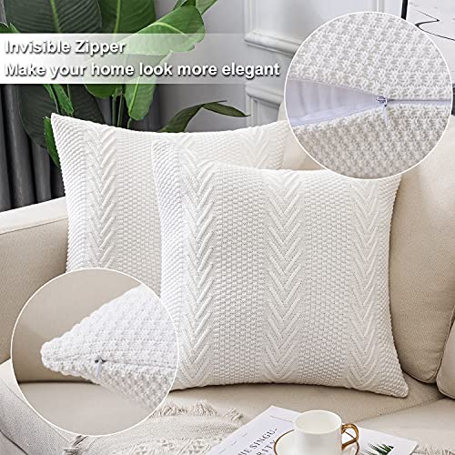 Libcmlian White Knitted Throw Pillow Covers 20X20 Set Of 2 Cotton Pillow Cushion Cases Cable Knit Decoration Square Pillowcases For Couch Sofa Bedroom Living Room Car #TOP2