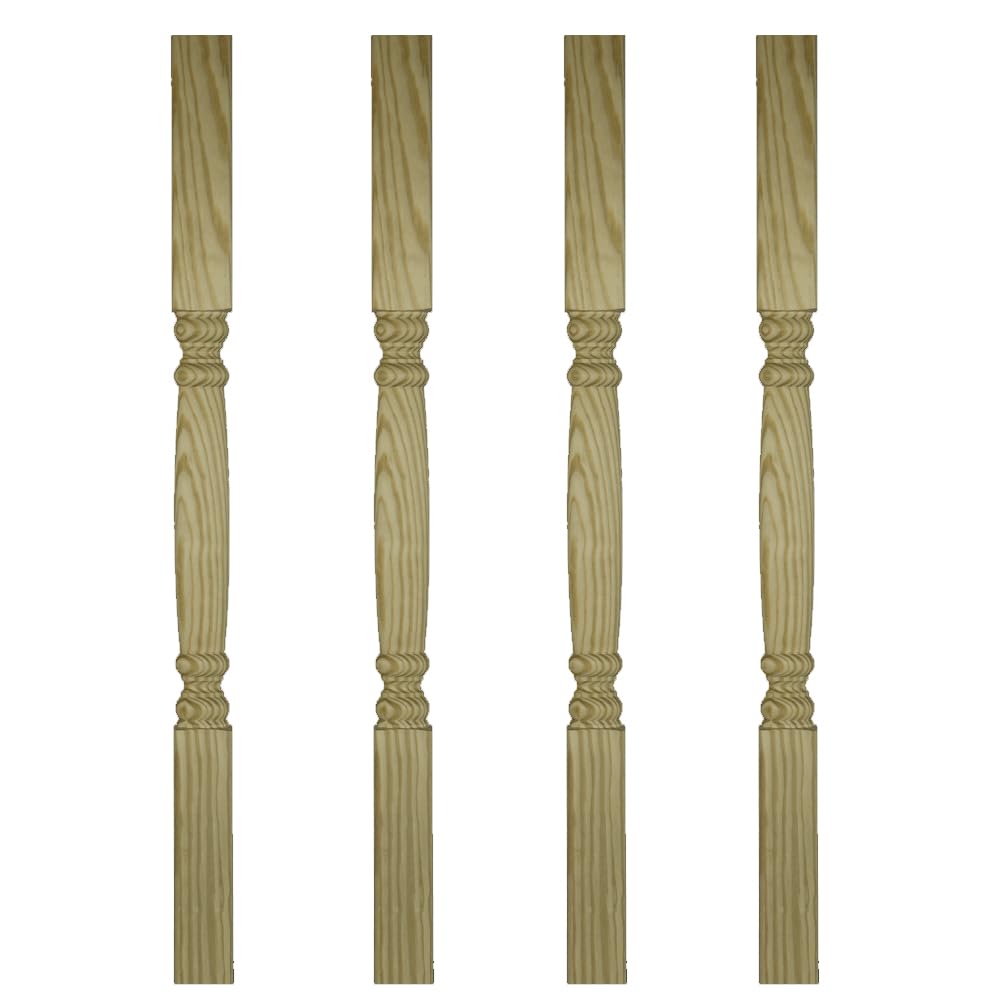 Treated Pine Contemporary Classic Deck Spindles, 2 x 3 x 36 Inch – Turned Porch & Deck Balusters for Outdoor Railings, Ready to Install, 12 Pack