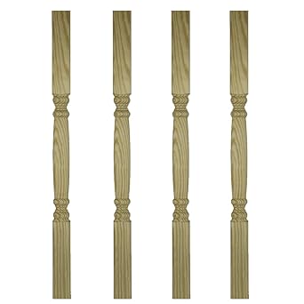 Treated Pine Contemporary Classic Deck Spindles, 2 x 3 x 36 Inch Turned Porch & Deck Balusters for Outdoor Railings, Ready to Install, 12 Pack