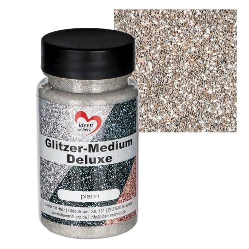 Ideen mit Herz Glitzer-Medium Deluxe | flüssiger Glimmer zum Pinseln Spachteln Tupfen | transparenter Glitzer-Lack | auf Wasserbasis | 90ml (platin)
