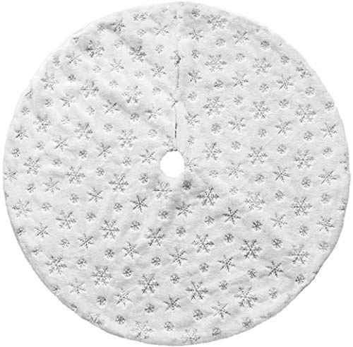 Khoyime Christmas Tree Skirt Faux Fur Xmas Tree Skirt With Shining Silver Snowflake Christmas Decorations Party Ornaments Holiday Room Decor Indoor Outdoor (92Cm/36Inches) #TOP4