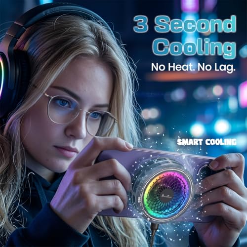 Image of PunnkFunnk Phone Cooler for Gaming, 5000 RPM 7-Blade Fan, RGB Light, Semiconductor Cooling Chip, Type-C Powered, LED Display, Clamp Mount Mobile Cooling Fan for Android & iOS (Black)