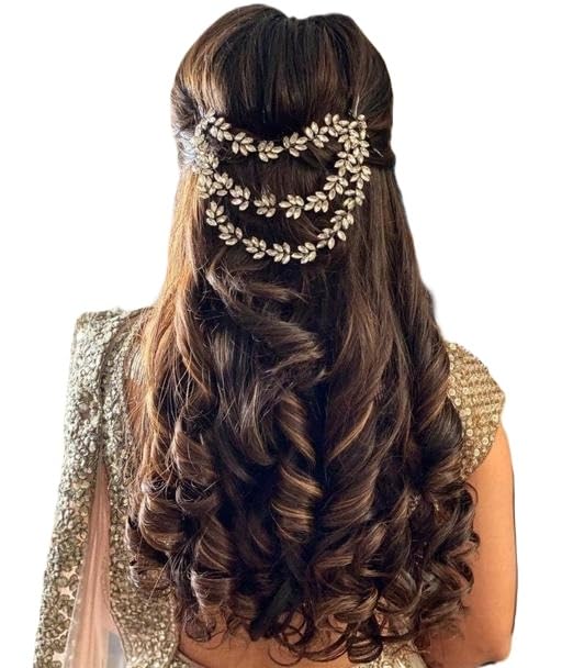 Allure Graceful Gold Plated Artificial Stone Maang Tikka for Women | Traditional Alloy Forehead Jewelry White Free size-image-18